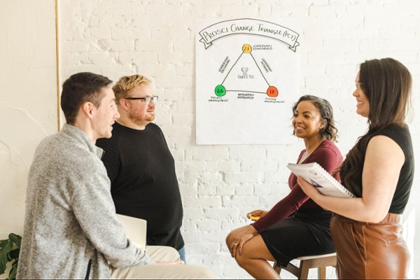 Group of change management professionals talking about change